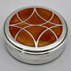 Christofle Talisman Lidded Trinket Box Laque de Chine Sienna Silver Plated